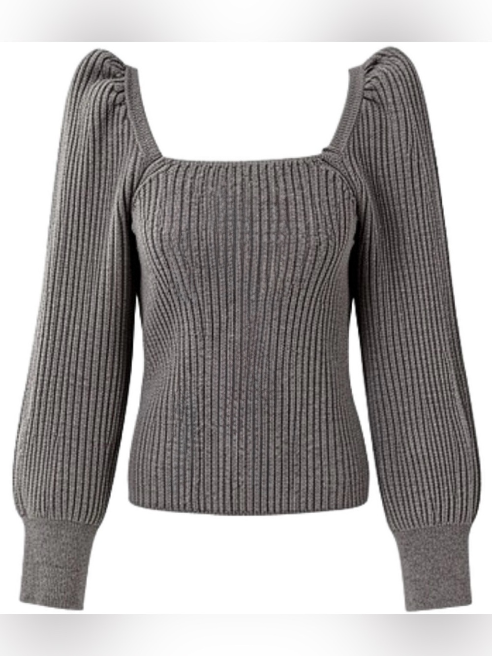 VENUS Gray Ribbed Square Neck Balloon Sleeve Sweater - Picture 2 of 6